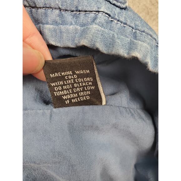 New Look Women's Size XL Blue Chambray Zip Up Vest With Floral Embroidery - Picture 8 of 8